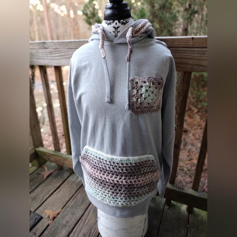 Gray Crochet Accent Hoodie